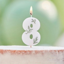 Candela Numero 8 Bianca Foglie 7 Cm