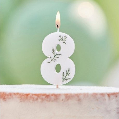 Candela Numero 8 Bianca Foglie 7 Cm