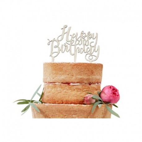 Topper Torta Happy Birthday Legno 12x14 cm
