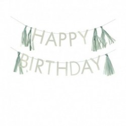 Festone Happy Birthday Nappe Tessuto Salvia 150 cm