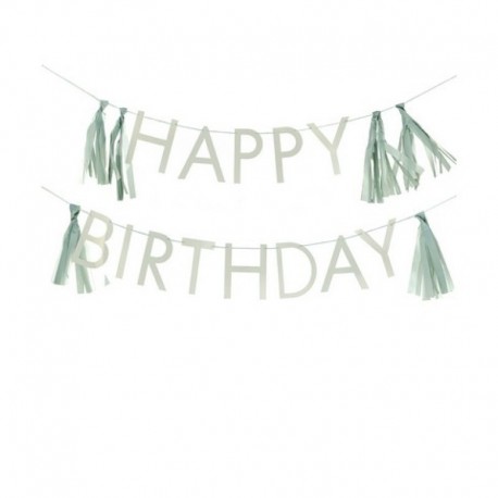 Festone Happy Birthday Nappe Tessuto Salvia 150 cm