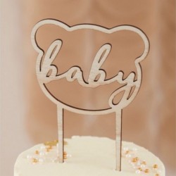 Topper Torta Baby Shower in Legno Orsacchiotto 16 x 12cm