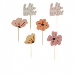 12 Toppers Cupcake Floreali baby shower