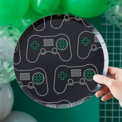 8 Piatti Tondi Carta Neri Gaming Print 25 cm.