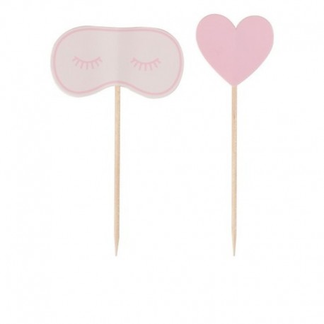 6 Toppers Cupcake Mascherina e Cuori 3x6 cm