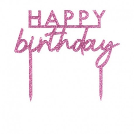 Topper Torta Buon Compleanno Rosa 12x13 cm