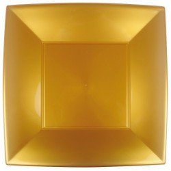 8 Piatti Quadrati Plastica Oro 29 cm