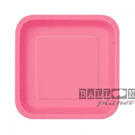 16 Piatti Quadrati Carta Rosa Hot 18 cm